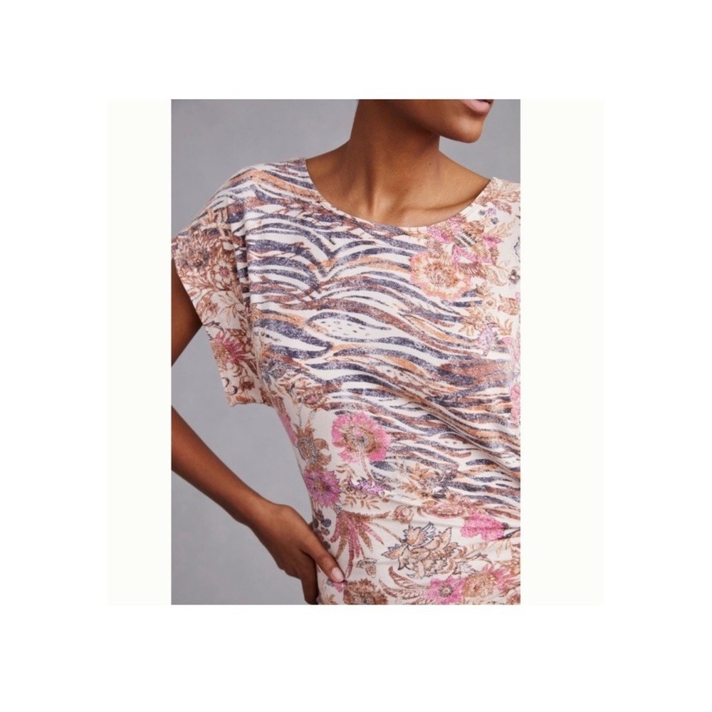 Anthropologie Daily Practice Zebra Floral Print Ruched Side Dress Women's XL - Picture 3 of 9